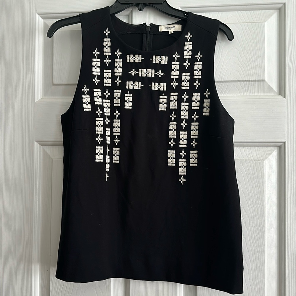 Madewell Sleeveless Black Embroidered Top